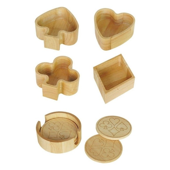 ♣️ NEW Poker Card Players Party Ensemble Wood Coasters Snack Bowls Eco Friendly - Picture 4 of 10